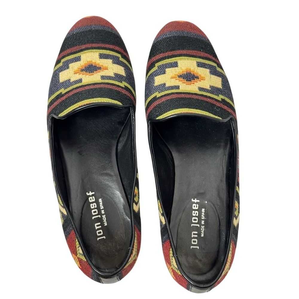 Jon‎ Josef Anthropologie Black Aztec Smoking Loafer Slip On Southwestern Western